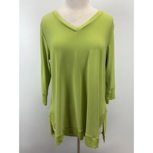 NEW! Sympli Canada Tunic Top Shirt Sz 12 Green 3/4 Sleeve Slinky Vneck